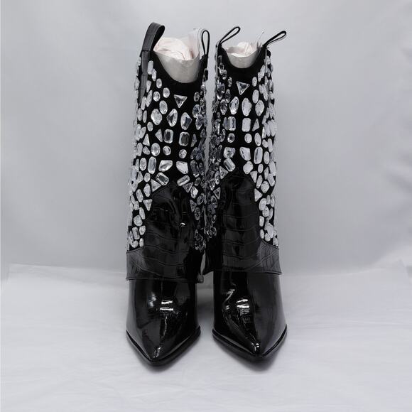 Lauren Lorraine Hana Rhinestone Cowboy Boots Black Western Glam Size 8 Cowgirl - Picture 3 of 12